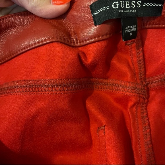 Guess faux leather vegan casual chino pant, red, sz 8, stretchy, NWOT - Picture 7 of 16